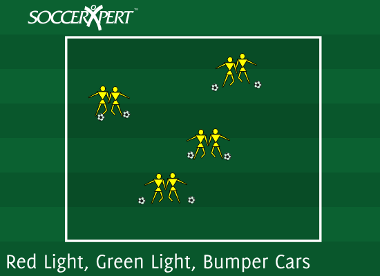 Soccer Drill Diagram: Red Light, Green Light, Bumper Cars